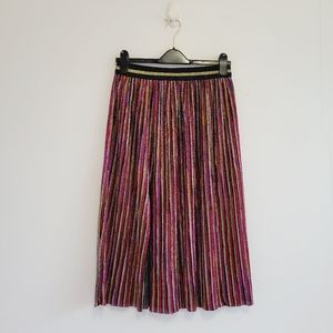 Topshop Metallic Multi-Color Pleated Midi Skirt